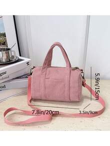 1个大号儿童手提包校园包女孩包斜挎包单肩包，轻便易携，拉链封口，灯芯绒材质，适合初中生、青少年、女儿、女朋友、女孩等日常使用，理想的收纳包，秋冬季必备单品。 - 彩色 - 查看 7