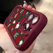 Estuche para teléfono con patrón de Feliz Navidad Compatible con estuches para teléfonos   17  16 Pro Max  15 Pro Max  13 y  12 Diseño festivo elegante duradero a prueba de golpes excelente opción para familiares amigos seres queridos novios novias y regalos de Navidad o Año Nuevo - Burdeos - Ver 4