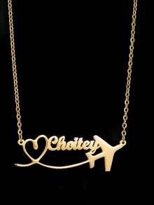 A Custom-Made Heart-Shaped Airplane Necklace With Your Name On It; A Stylish And Personalized Nameplate Heart-Shaped Airplane Choker; Made Of Gold-Plated Stainless Steel Jewelry; A Casual Vacation Accessory; A Classic And Valentine's Day Clavicle Chain; A Birthday Gift For Mom. - Multicolor - View 1
