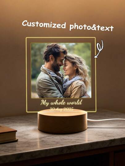 1 Personalized Customized Photo Text Night Light Plaque, Couple Light, Customized Acrylic Frame, Bedroom Decoration, Customized LED Night Light, Gifts For Him And His Friends, Family And Relatives, Customized Photo Text, Four Styles To Choose From, Customized Small Night Light