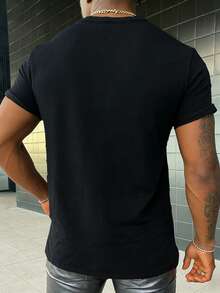 Men's Minimalist Heart Print Round Neck Short Sleeve T-Shirt, Summer