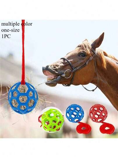 3-färgad (röd, blå, grön) hängande hömatarboll, tuggleksak för hästar, hängande gräsboll för utomhusstall, foder-/betespåse för hästar