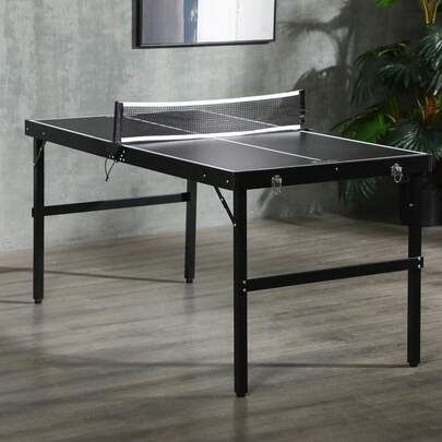  SPORTNOW 5ft Mini Table Tennis Table, Folding Ping Pong Table With Net And Aluminium Frame, Portable Ping Pong Game Set For Indoor Outdoor Use, Black