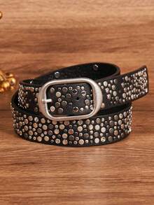 1pc Women's Street Punk Style Rivet Embellished Asymmetrical Metal PU Belt, Suitable For Party, Travel, Fashion Summer, School Fall, Autumn, Halloween - A - Xem 12