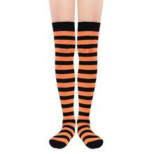 Zando Womens Thigh High Socks Striped High Knee Socks Knee High Socks For Cosplay Long Socks Over The Knee Leg Warmers,OneSize,ABlack&OrangeStripes - 黑橙條紋 - 查看 1