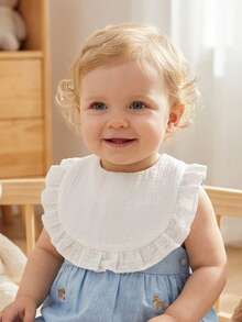 6件套白色棉纱可爱婴儿围兜，荷叶边口水巾套装，适合日常使用 - 白色 - 查看 4