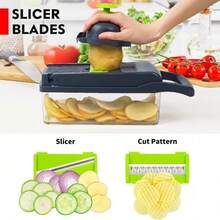 Vegetable Chopper, Pro Onion Chopper, 14 In 1Multifunctional Food Chopper, Kitchen Vegetable Slicer Dicer Cutter,Veggie Chopper With 8 Blades,Carrot And Garlic With Container - Black and Green - View 4