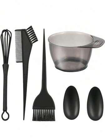 Set de 6 piezas Cepillo para teñir el cabello, Tazón para tinte, Protector de orejas, Herramientas de peinado, Adecuado para salón y uso diario, Unisex