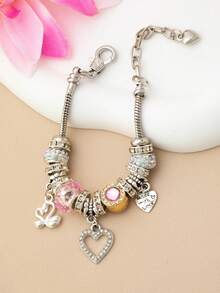 1件优雅天鹅设计简约美学多巴胺心形手链，韩式/日式风格 - 彩色 - 查看 4