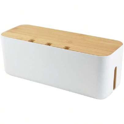 1个大号木纹电线收纳盒 - 木纹电线整理盖，带盖木纹电线整理盒，充电器收纳盒和绕线器，桌面电线管理，带盖电源和充电线收纳盒 - 整理电线、数据线和各种线缆 - 节省空间的桌面插座管理，适用于厨房、客厅、卧室、办公室和餐厅