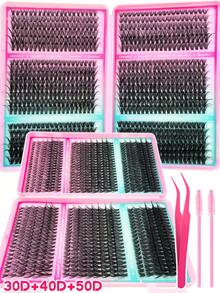 Queenice 800 PCS 3 Styles False Eyelashes, Large-Capacity Fluffy Cluster Lash Bundles, 30D-100D Multi-Style Options, D Curl, Thick Fluffy & Natural Look, Suitable For Beginners' DIY, Perfect For Parties, Travel, Holiday Gifts & Daily Makeup Looks - 黑色 - 查看 6