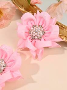 2 buc arcuri de păr florale cu perle pentru fete, elegante cu stras, perle, agrafe de aligator, drăguțe, roz și albe, agrafe dulci pentru vacanțe, petrecere de nuntă, zilnic, spectacole, agrafe de păr pentru adolescente, fete, accesoriu elegant de păr pentru fete