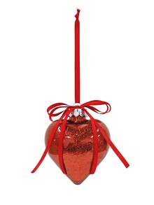 1个心形闪光装饰球，情人节、圣诞节、生日派对、节日、礼物等场合的装饰挂件，红色/粉色带蝴蝶结，10厘米/8厘米