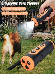 New Ultrasonic Cat/Dog Lover Gift And Dog/Cat Mom Love Dog Lover Gift And Dog Mom Love Repellent Trainer, 3-Head Flashing Light, Rechargeable, Outdoor Deterrent Anti Barking Device - Black - View 2