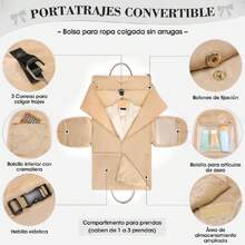 RAINSMORE Portatrajes de Viaje para Mujer Bolsa de Viaje Plegable Convertible,Duffle Bag Travel Gran Capacidad Bolso de Viaje para Traje de Vestir Porta Trajes Mujeres para Viajes de Negocios Rosa,37279856 - Caqui - Ver 2