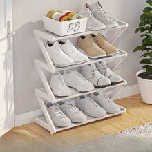 1pc 4-Tier Z-Shaped Shoe Rack, Plastic Floor Standing Storage Shelf, Multi-Function High Capacity Storage Rack, Easy Assembly Floor Organizer, Suitable For Living Room, No Tools Required, Stackable, Essential For Home And Dorm, Space Saving, Home Storage For Shoes, Boots, Miscellaneous, Applicable To Hallway, Wardrobe, Living Room, Bedroom - Multicolor - View 4