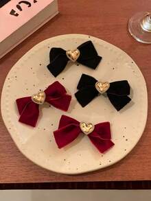 2 Stücke Mädchen Herz Samt Haarspangen, Enten Clips für Seitenpony, beschädigen das Haar nicht, Geschenk zum Valentinstag - Schwarz - Übersicht 1