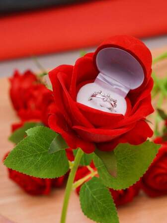 3pcs Flocked Rose Shaped Ring Box, Bouquet Earring Box, Suitable For Valentine's Day Decoration, Valentine's Day Gifts, Valentine's Day Party, Holiday Gifts, Home Decor, Wedding & Wedding Reception Decoration, Vase Decor & Flower Arrangement, Valentine's Day Supplies, Room Decor, Best Gift (Rings Not Included)