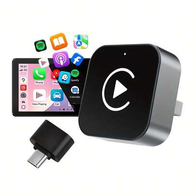 Adaptador inalámbrico para CarPlay actualizado en 2026, de cableado a inalámbrico, compatible con CarPlay y Android Auto, compatible con iPhone Mini y otros dispositivos pequeños, interfaz USB/Tipo-C, plug and play, compatible con iOS y Android 10 y versiones posteriores