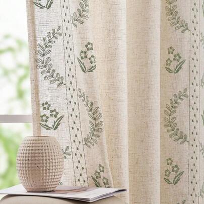 Belrose Linen Curtains For Bedroom Floral Curtains 96 Inch Length Linen Blend Sage Green Embroidered Drapes Farmhouse Flower Patterned Drapes For Living Room Window Treatments Set 2 Panels
