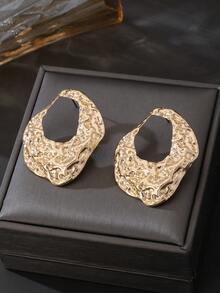 1 Pair Elegant Luxury Crinkle Asymmetric Hollow Geometric Earrings, Women's Gold Jewelry (Gift Box Not Included) - Yellow Gold - View 3