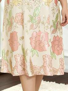 Große Größen buntes besticktes Kleid im arabischen Stil, elegant, JALABIA-Ausschnitt mit goldenem Quaste, 3/4-Arm Kleid in Pink, modisch kreativ, neuer Stil 2026, traditionell für Ramadan - Pink - Übersicht 5