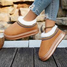 FZY 2026 Winter New Women's Flat Sandals, Fleece-Lined And Thickened For Warmth, Stylish Color-Blocking Design, Casual And Comfortable, Elegant Women's Sandals, Perfect As Auspicious New Year Gifts,Valentine's Day Surprise Gift - Fluffy Shoes - A Sense Of Ceremony For The Couple To Wear Together,FuzzyChic Boots/Warm Boots For Protection Against Cold,Easter Fashion Items - Women's Flat Sandals - 棕色 - 查看 4