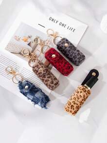 1Pc Women'S Leopard Print Lipstick Box Lipstick Holder Pendant Keychains Bag Charms,Elegant Cosmetic Storage Kit Makeup Travel Cases Organizer Bag For Purse,Travel Lipstick Case For Makeup Organization,Perfect Gift For Women,Suitable For Everyday Use,Mother'S Day Gifts,Gifts For Your Loved One - Multicolor - View 2