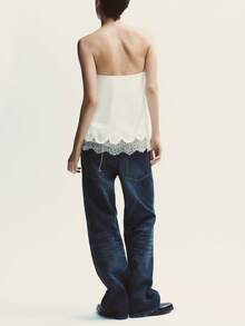 Women's Satin Lace Bustier Top Lace Trim Strapless Tank Tops Y2K Elegant Tube Tops Backless Draped Bandeau Tops Casual Going Out Top Fashion Streetwear Party All Season Outfit - Trắng - Xem 4