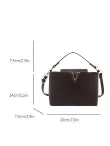 Fashionable Mini Solid Color Minimalist Metal Lock Decor Waterproof PU Tote Bag, Suitable For Shopping, Carrying, Young Women, College Students, Young Professionals, Office Ladies. Perfect For Office, School, Work, Business, Commuting, Outdoor Activities, Travel And Short Trips. - Coffee - View 7