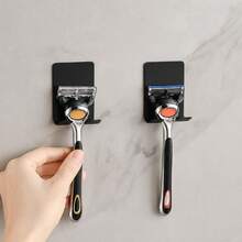 No-Drill Stainless Steel Razor Holder Adhesive Wall-Mounted Shaving Organizer Plug Hook And Storage Rack For Bathroom And Kitchen - Black - View 7