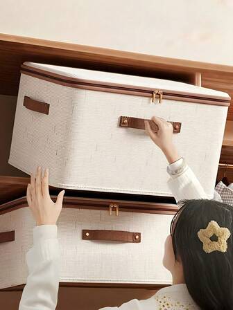 1 pieza Caja de almacenamiento rígida con tapa con cremallera, cubo organizador plegable con asa, adecuado para armario, armario para proteger la ropa de temporada u organizar ropa interior, sujetadores, calcetines, libros, ropa de cama, revistas, de vuelta a la escuela