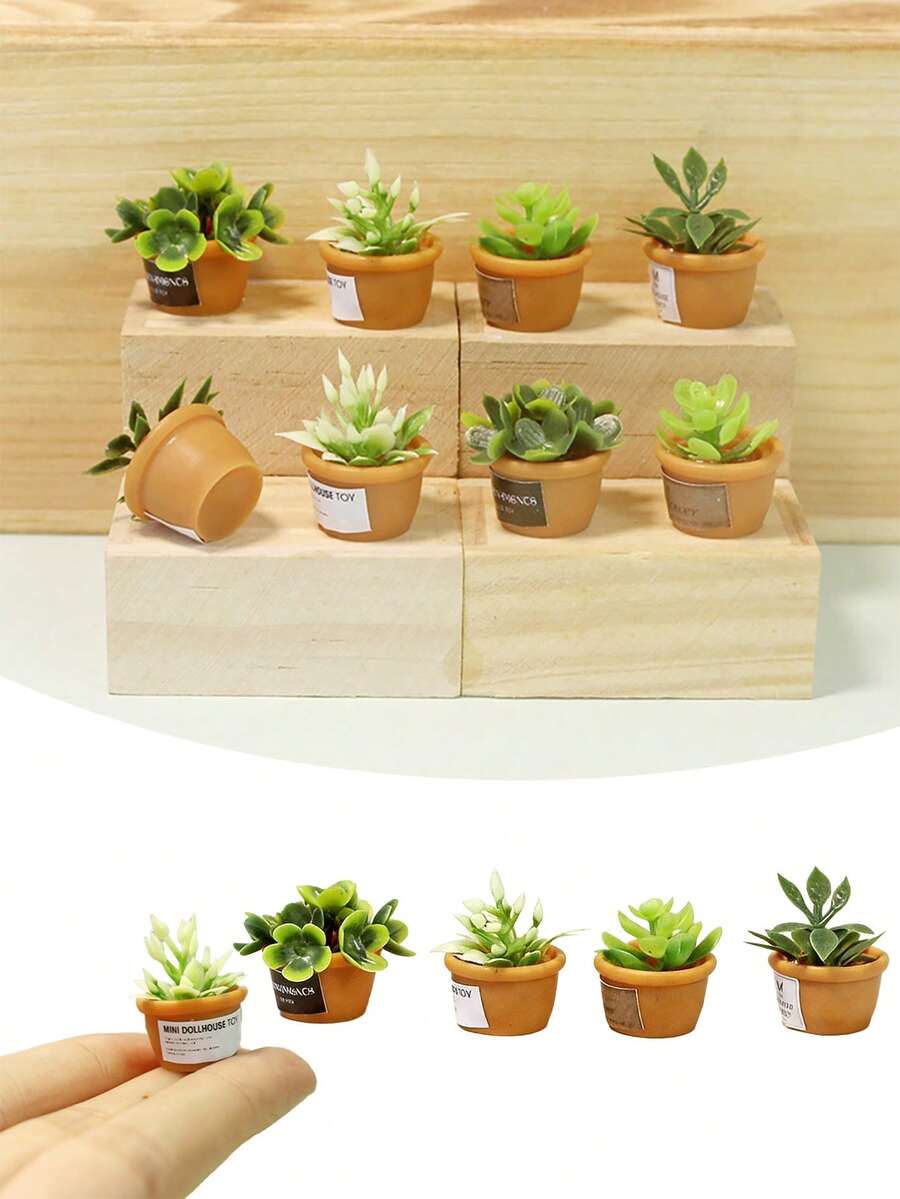 4 PIEZAS Plantas en miniatura artificiales de estilo bonsái Cayway para decoración de casa de muñecas, macetas pequeñas con suculentas falsas para jardín y decoración de casa de muñecas - Multicolor - Ver 1