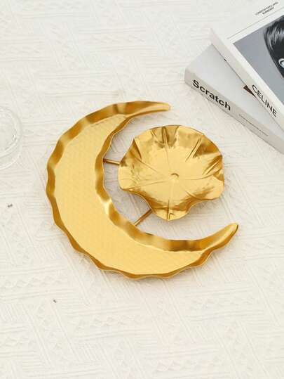 صينية نجوم وهلال ذهبية، حامل للفاكهة والوجبات الخفيفة، طبق تقديم ديكور منزلي