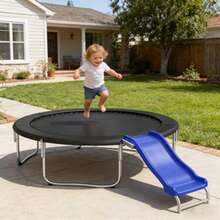 Outdoor Trampoline Slide For Kids,Heavy Duty Plastic Slide With Metal Bottom Frame,Safety Trampoline Accessories For 8-16FT,Blue - Blue - View 3