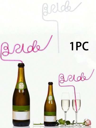1pc Bridal Shower Straws - Bride & Groom Design With Elegant Cursive Lettering, Durable PET Plastic Drinking Straws For Wedding Decor, Bachelorette Party Supplies, Bridal Showers, Valentine's Day, Thanksgiving, Easter, Halloween - Reusable Bridal Party Favors Bride Gift, Bridal Shower Decorations, Festive Event Accessories, Decorative Lettering, Festive Design