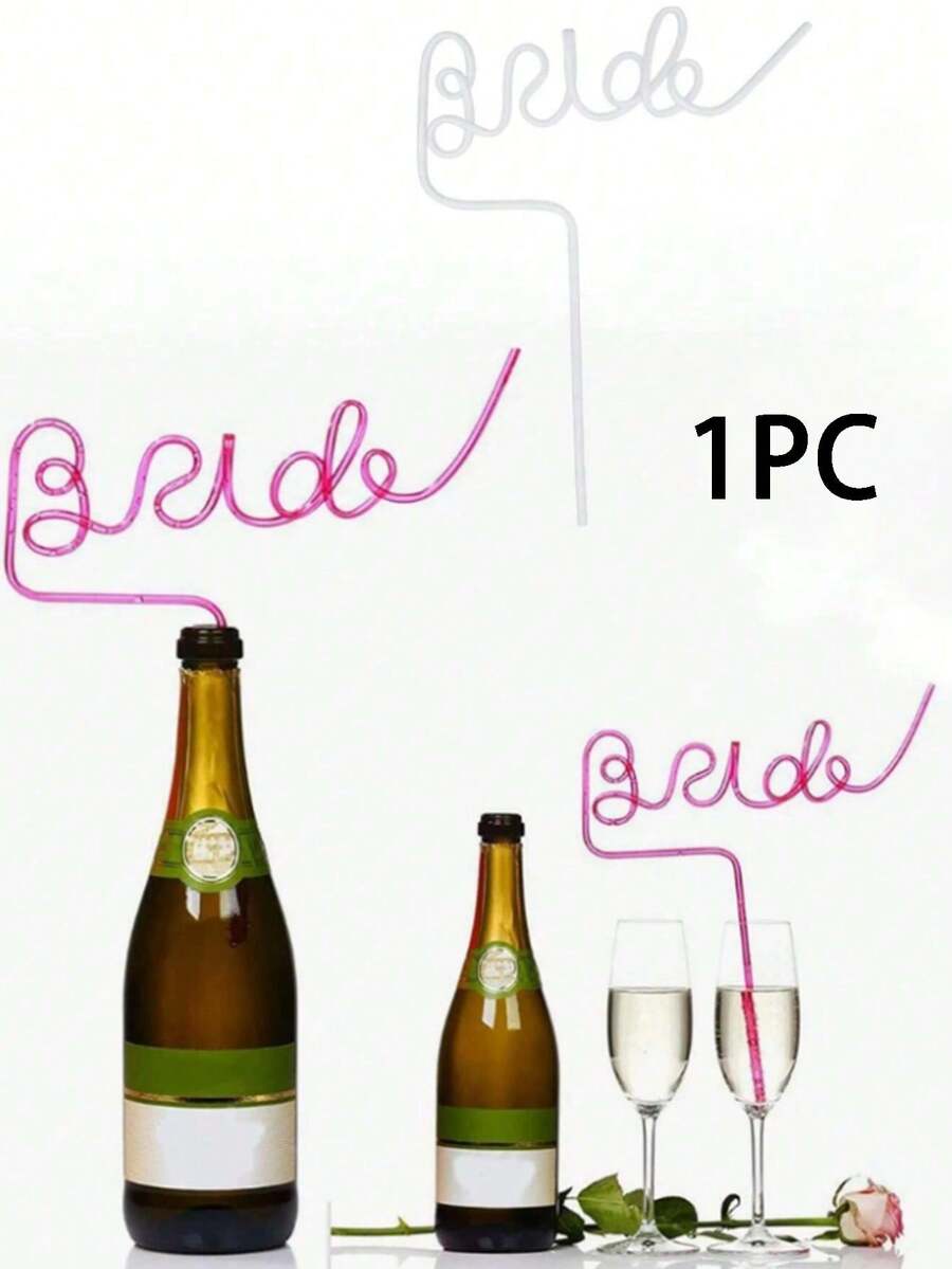 1pc Bridal Shower Straws - Bride & Groom Design With Elegant Cursive Lettering, Durable PET Plastic Drinking Straws For Wedding Decor, Bachelorette Party Supplies, Bridal Showers, Valentine's Day, Thanksgiving, Easter, Halloween - Reusable Bridal Party Favors Bride Gift, Bridal Shower Decorations, Festive Event Accessories, Decorative Lettering, Festive Design - Multicolor - View 1