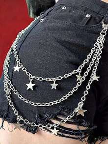 1pc Punk Style Fashion Star Pendant Waist Chain, Double Layer Pants Chain, Unique Metal Double Layer Chain, Hip Hop Skirt Accessory Pants Chain Summer, School Fall, Autumn, Halloween