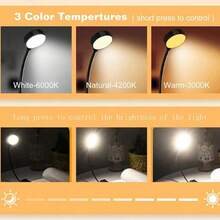1pc 4-LED Clip-On Reading Light, White, 3 Color Temperatures, Dimmable, Mini Clip-On Reading Lamp, Bedside Lamp, Home, Reading Illumination 300mAh - Black - View 4
