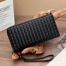 长款钱包，时尚编织纹理，多功能大容量拉链手拿包，情人节礼物 - 彩色 - 查看 8