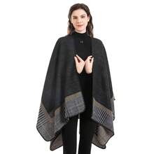 Shawl Wraps For Women, Elegant Knitted Cape Open Front Poncho Scarf Blanket Cardigan Coat For Spring, Autumn, And Winter,BlackGrayKhaki - 黑色/灰色/卡其色 - 查看 5