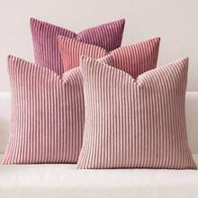 [Free Shipping]MIULEE Pack Of 4 Purple Pink Valentines Corduroy Decorative Throw Pillow Covers 20x20 Inch Soft Boho Striped Pillow Covers Modern Farmhouse Spring Home Decor For Sofa Living Room Couch Bed - 紫粉色 20吋 x 20吋 四件裝 - 查看 1