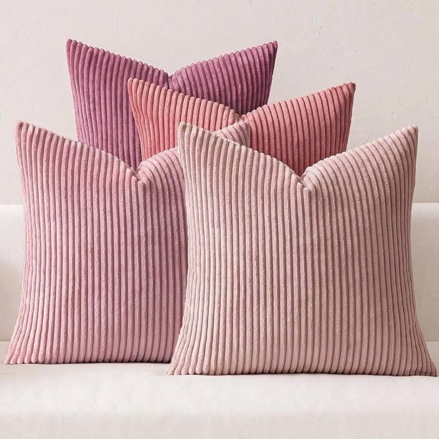 [Free Shipping]MIULEE Pack Of 4 Purple Pink Valentines Corduroy Decorative Throw Pillow Covers 20x20 Inch Soft Boho Striped Pillow Covers Modern Farmhouse Spring Home Decor For Sofa Living Room Couch Bed - 紫粉色 20吋 x 20吋 四件裝 - 查看 1