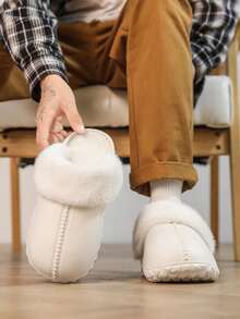 Men's Plush House Slippers With Removable Plush Lining - White - View 4