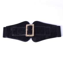 1pc Patterned Metal Buckle Decor Elastic Waist Belt, Casual Daily Wear - Black - View 3
