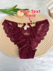 1pc Customized Text Crystal Rhinestone Letter & Number Decor Hollow Lace Sexy Thong Panties, Heart Metal Buckle Connecting Fashion Knickers, Personalized Name, Anniversary Date Triangle Briefs, Valentine's Day, Christmas, Halloween, Thanksgiving, Birthday, Anniversary Gift For Wife, Friend, Lover, Bestie - Multicolor - View 9