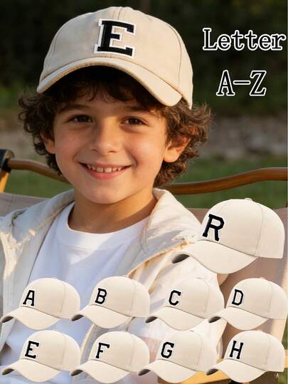 1顶儿童26字母个性化遮阳帽棒球帽男女童可调节后扣户外休闲遮阳帽3-12岁