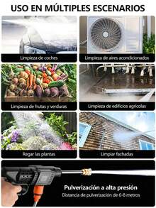 CasaBella Pistola de agua portátil de alta presión, contiene 2 baterías de 48 V, batería de larga duración de 70 minutos, adecuada para pistolas de agua domésticas, limpieza de automóviles, riego de jardines y pisos - Negro - Ver 6