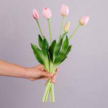 M.S MO SHI HOME FURNISHINGS 1 朵白色仿真郁金香，逼真 5 朵人造花，适合家居装饰、DIY 花瓶插花、卧室装饰、餐桌摆设、书桌装饰、中心装饰品、花园、婚礼装饰、新娘捧花、生日、复活节、情人节、母亲节、派对装饰、送给母亲的礼物、礼品和装饰品。 - 彩色 - 查看 12