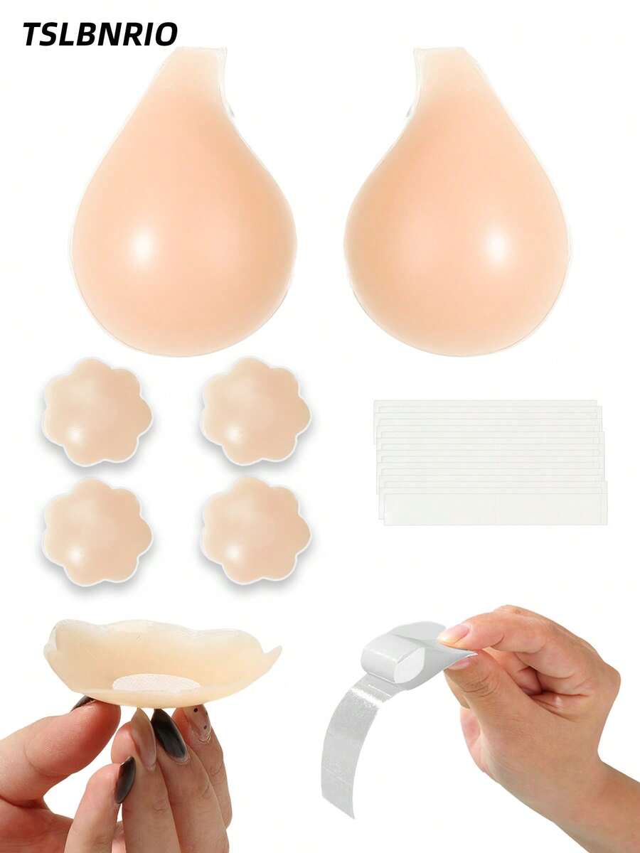 Áo ngực nâng ngực hình thìa, bộ đồ lót vô hình dành cho nữ, áo ngực dán chống trượt có thể tái sử dụng, phù hợp với ngực nhỏ, áo ngực không lưng và không dây, hoàn hảo để mặc với váy, áo tắm, bikini, kèm theo miếng dán chống lộ ngực. - Nhiều màu - Xem 1
